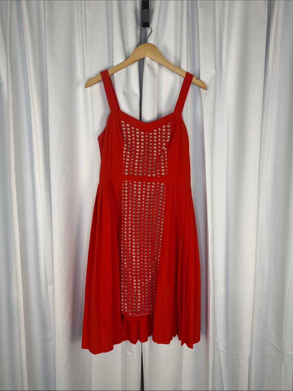 Timo Weiland Red Sleeveless Midi Dress with Lattice Panel